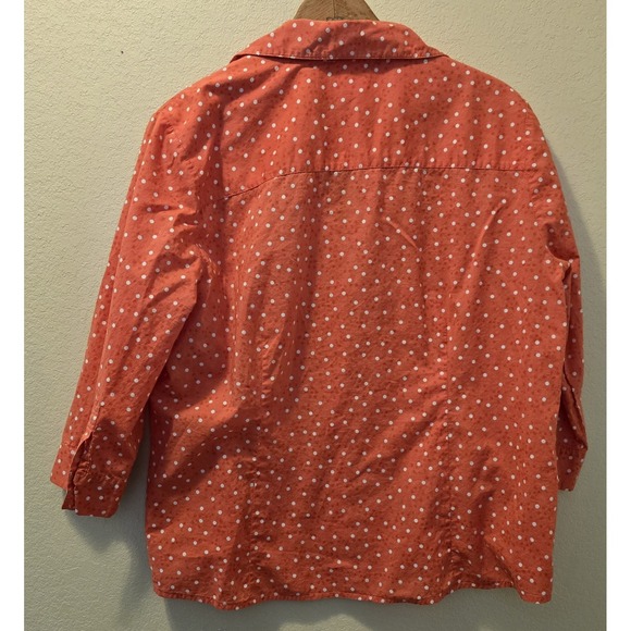 Coldwater Creek Womens PXL (18) Polka Dot Button Down Top Blouse Coral White - Picture 2 of 9